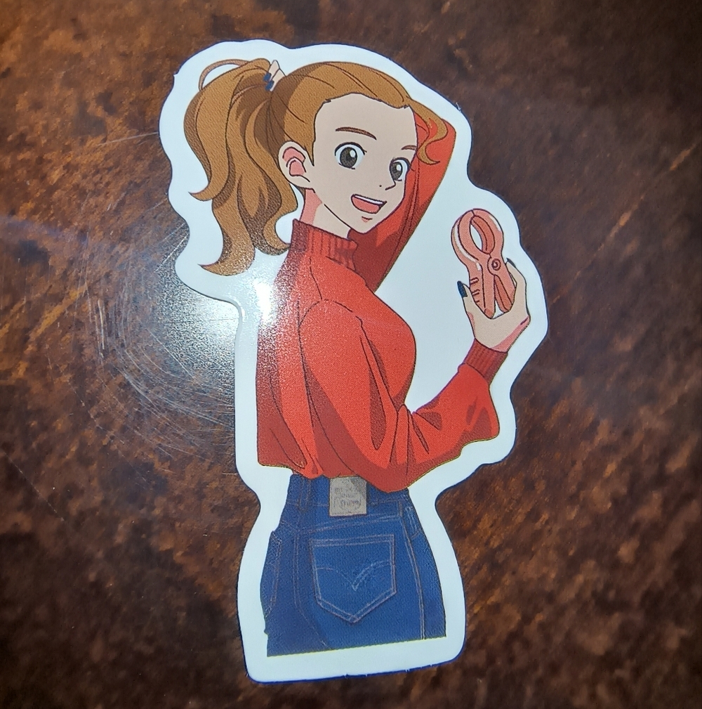 Anime Girl Sticker in Red Sweater Studio Ghibli